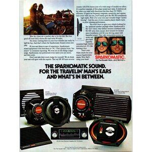 1980 Sparkomatic Car Stereo Speakers and Amps Vintage Print Ad 80s Wall Art